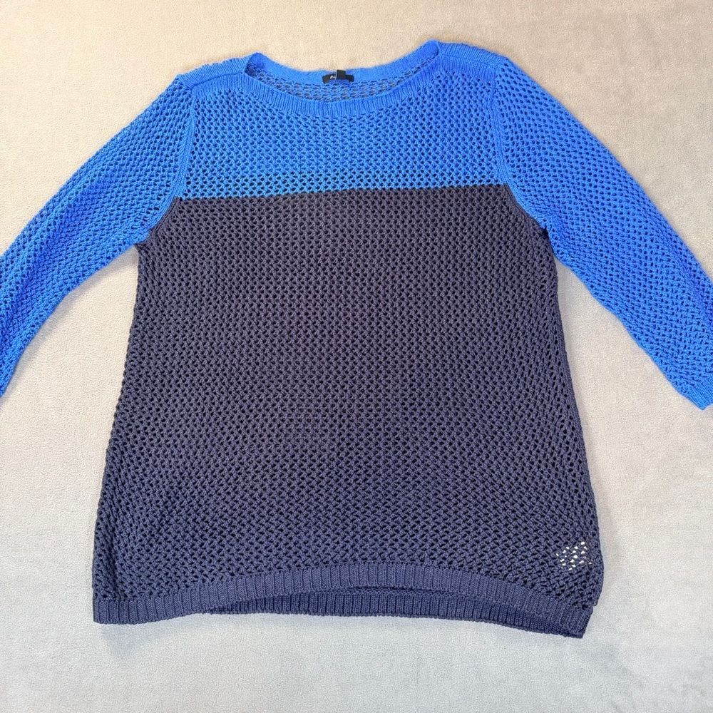 Apt. 9- Women’s Crochet Bright Blue & Navy- Fisherman/ Cottage Core- Sweater- XL